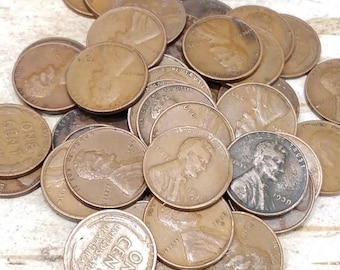 Lot of 50 Wheat Pennies, Wheat Penny Roll, Wheat Cents, US Coins