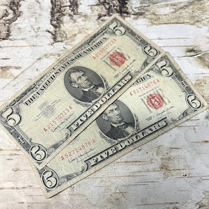 1963 5 Dollar Red Seal Note Lincoln Federal Reserve United States Five Dollar Bill