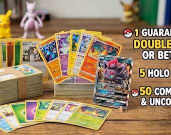 55 Pokemon Trading Cards TCG Ultimate Pack With Guaranteed Double Rare Ex or Better, 5 Holo Foils, & 50 Common/Uncommons
