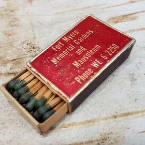 Vintage Fort Meyers Memorial Gardens and Mausoleum Matchbox of Matches Made In Sweden