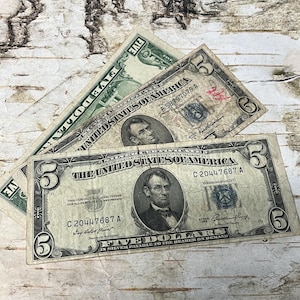 1953 5 Dollar Note Lincoln Silver Certificate Blue Seal United States Five Dollar Bill