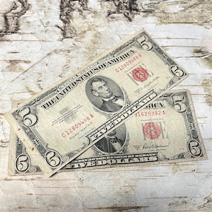 1953 5 Dollar Red Seal Note Lincoln Federal Reserve United States Five Dollar Bill