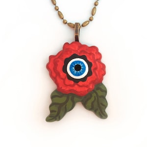 Red Begonia Flower Eyeball Necklace