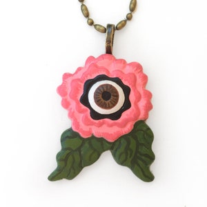 Pink Begonia Flower Eyeball Necklace