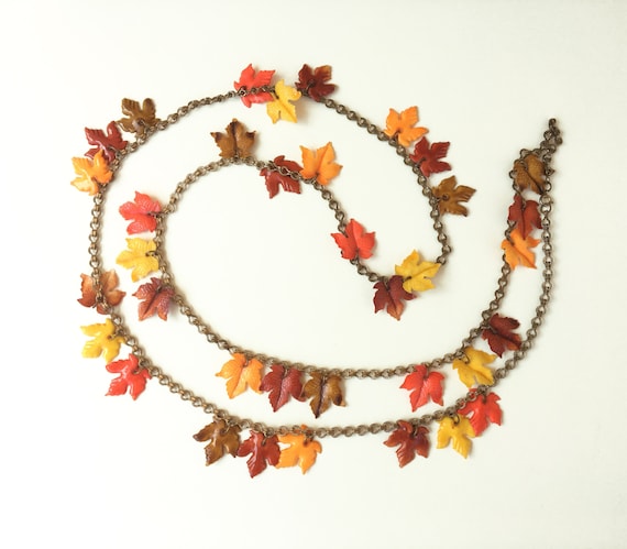 Vintage Autumn Leaves Necklace, 1940s Fall Leaf ne