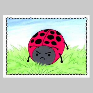 Carte de voeux coccinelle folle • jolie carte coccinelle • adorable animal grincheux