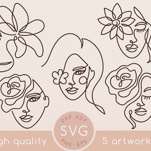 Jednoliniowa abstrakcyjna twarz kobiety z rysunkiem kwiatu svg, Abstrakcyjna minimalna piękna róża pojedyncza linia sztuki clipart, Sztuka ścienna, Lilia svg