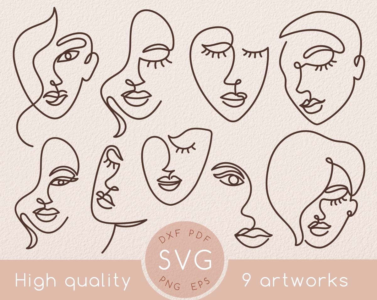 One Line Woman Abstract Face Svg Drawing Abstract Minimal Etsy