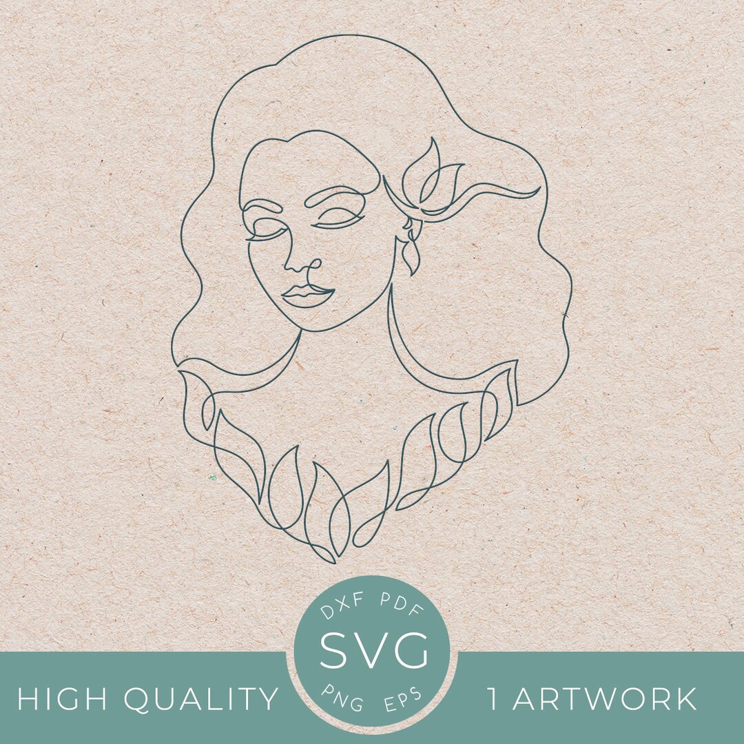 One Line Woman Abstract Face With Leaf Svg Drawing, Abstract Beautiful ...