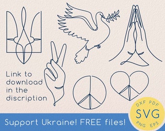 FREE DOWNLOAD, Support Ukraine, Pigeon svg, Stop the war, One line peace sign drawing, Ukrainian single line art, Dove, Praying hands