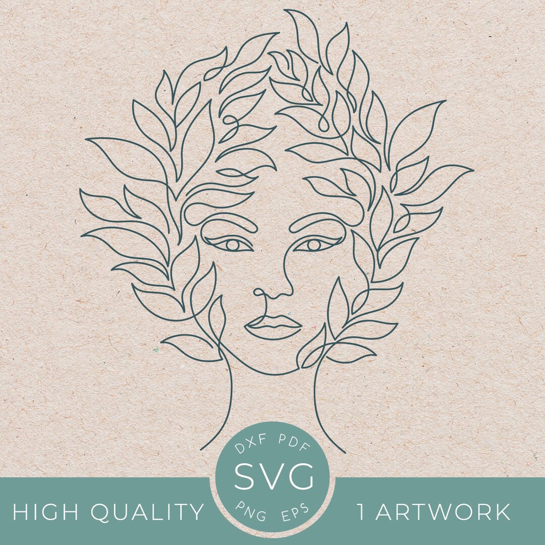 One Line Woman Abstract Face With Leaf Svg Drawing, Abstract Beautiful ...
