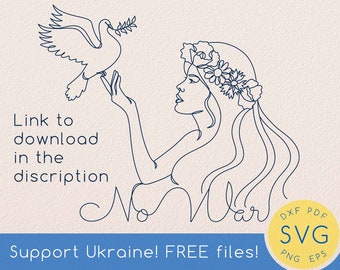 FREE DOWNLOAD, Support Ukraine, Pigeon peace svg, Stop the war, One line woman face drawing, Ukrainian single line art clipart, Dove