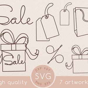 One line sale svg drawing, Abstract minimal shopping cart single line art clipart, Black friday,  Holiday present, Friday, Box svg