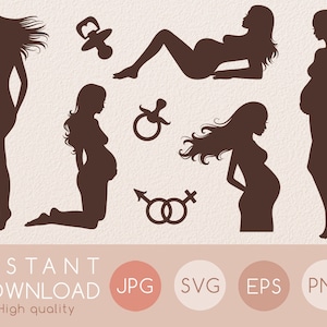 Ciąża svg sylwetka, Ciężarna svg clipart, Oczekiwanie na noworodka, Nowa mama svg, Bułeczka w piekarniku, Macierzyństwo, Życie mamy, Naga kobieta, Ludzie svg