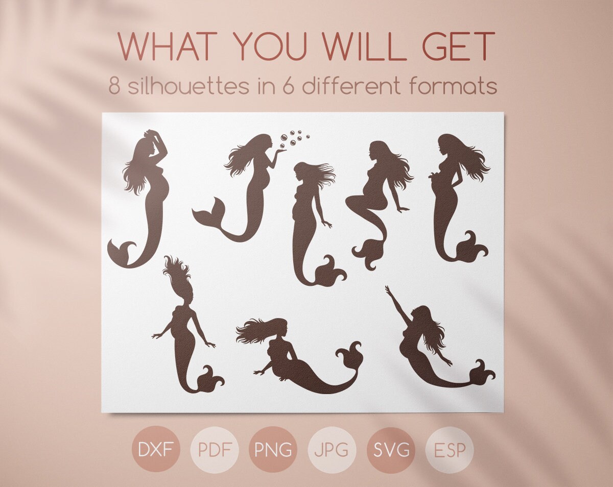 Pregnant Mermaid Silhouette Svg Clipart Woman Mermaid Tail Etsy
