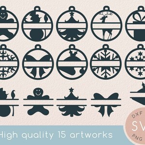 Frohe Weihnachten Monogramm Ornamente Bündel SVG Set, Geschenk Zeichnung, Weihnachts tshirt, Schneemann, Schneeflocke, Hirsch, Tannenbaum, Rentier, Schleife svg