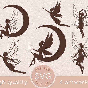 Belle fée magique Afro femme silhouette svg clipart set, Star Moon et étoiles, Afro fille magie noire, dame afro-américaine, Personnes
