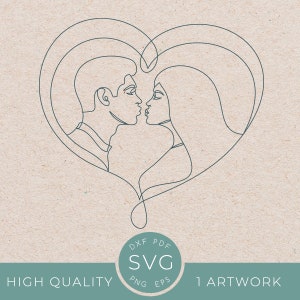 Conjunto de dibujo svg de beso de pareja de una línea, Cara de mujer, Imágenes prediseñadas de arte femenino lindo abstracto de una sola línea, Te amo, Aniversario de pareja svg