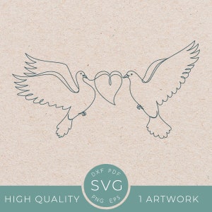 Eén regel duif SVG tekening, Valentine Heart Cup één lijn kunst, duif, twee duiven, ik hou van je duiven, paar verjaardag SVG
