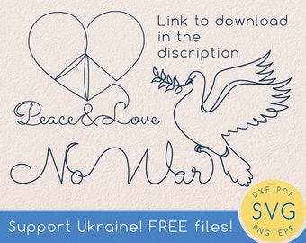 FREE DOWNLOAD, Support Ukraine, Pigeon svg, Stop the war, One line peace sign drawing, Ukrainian single line art, Dove, Heart, Love