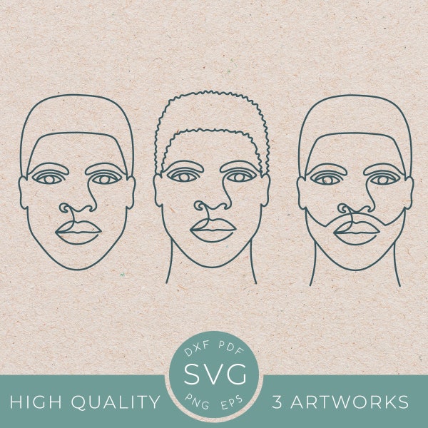 One line African American abstract man face svg drawing, Abstract minimal beautiful black male, Beard single line art clipart, Wall art svg
