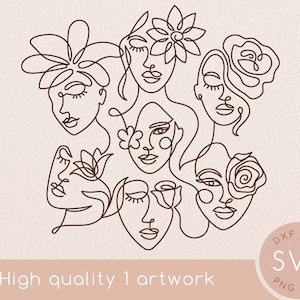 Una línea de mujer cara abstracta con flor svg dibujo, abstracto minimalista hermosa rosa de una sola línea clipart, Arte de pared, Lily svg