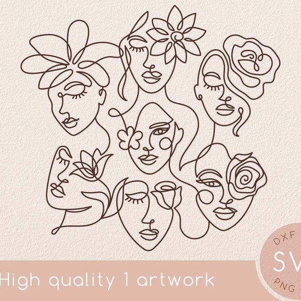 One line woman abstract face with flower svg drawing, Abstract minimal beautiful rose single line art clipart, Wall art, Lily svg