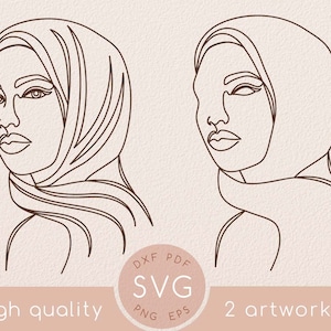 One line Arab woman svg drawing, Abstract minimal female face single line art clipart, Arabian people, Muslim women