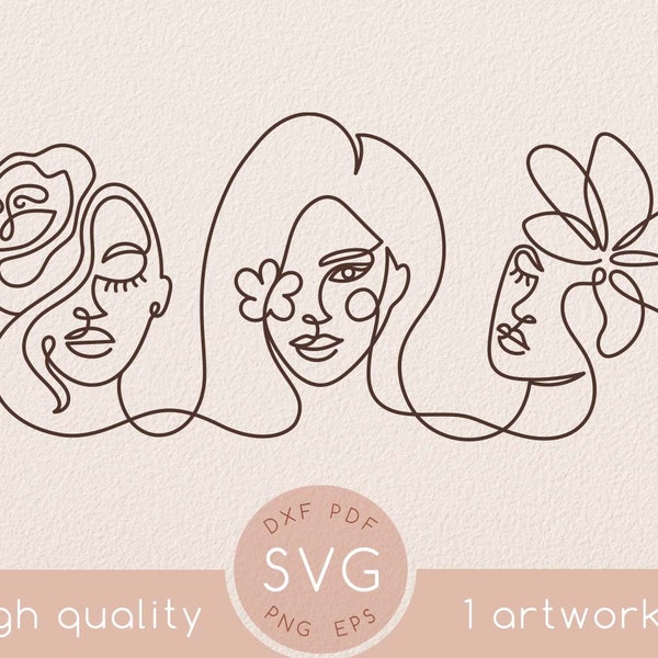 One line woman abstract face with flower svg drawing, Abstract minimal beautiful rose single line art clipart, Wall art, Mug svg designs