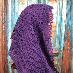 Head Covering, Scarf, Mantilla, Orthodox Veil, Scarves, Religious Covering, Purple Square Lace