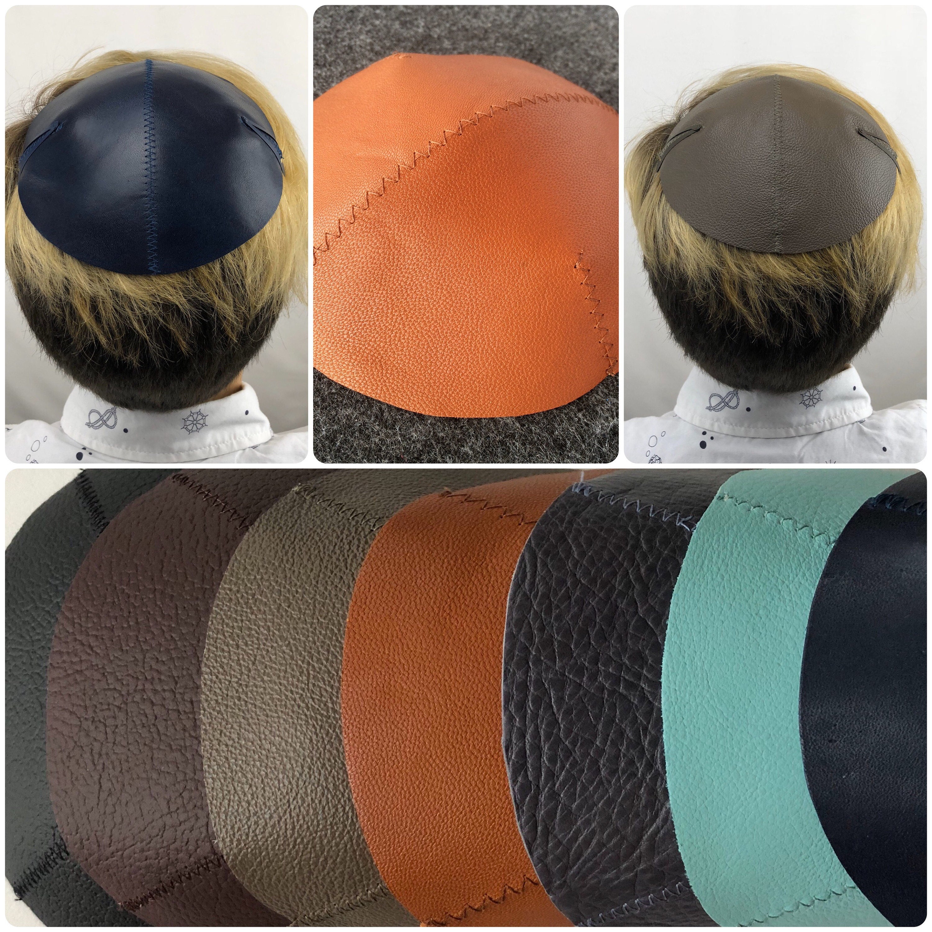 Leather Kippah, Kippah, Kippot, Kippa, Yarmulke, Yamaka, Black, Dark…