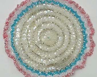 Beaded Kippah, Beaded Kippot, Womens Kippa, Yarmulke, Head Covering, Circular Glass Beads and Sequins