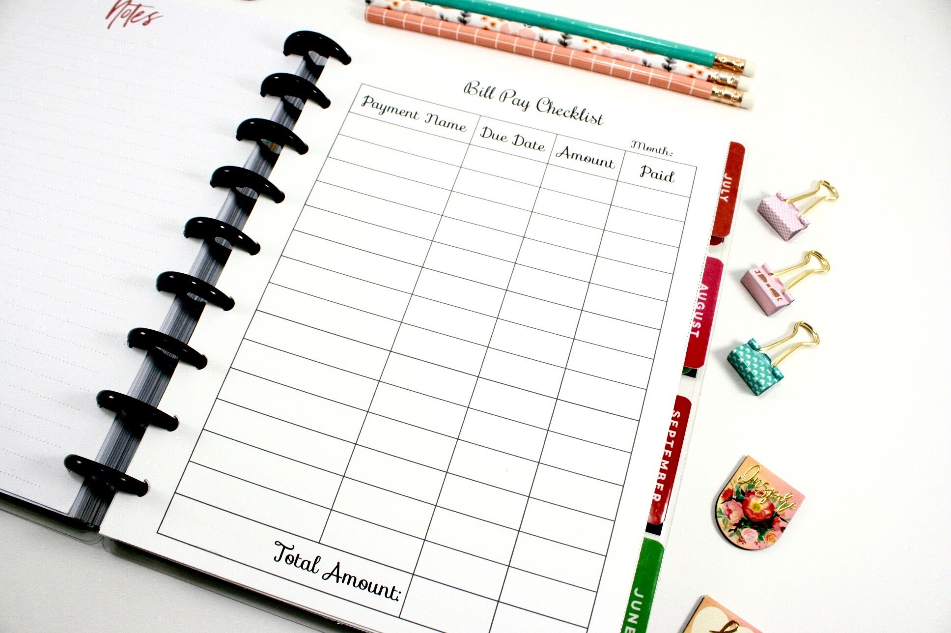 Digital Classic Happy Planner Bill Pay Checklist Inserts | Etsy
