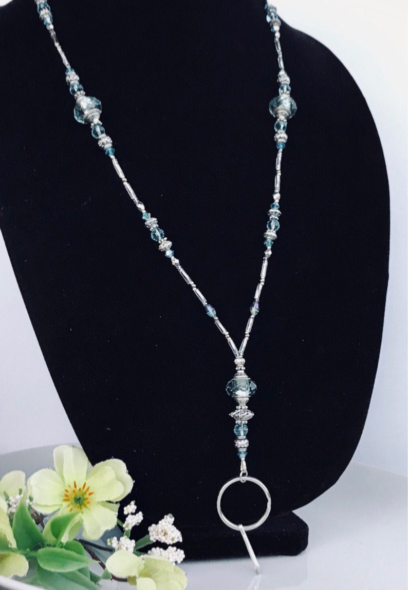 Beaded ID badge holderIridescent Lanyard Light Green beaded Etsy