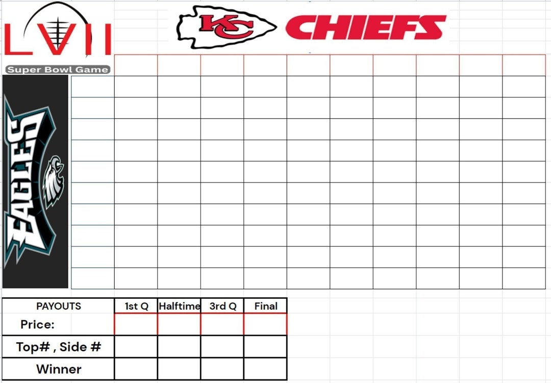 Superbowl 57 Squares Boxes Printable & Fillable PDF Instant Etsy