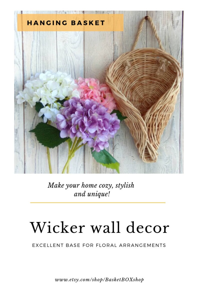 Hanging door basket Wicker wall decor Hanging baskets organizer for flowers Front door wreath decor outdoor wreath Fall Wall Basket Rustic