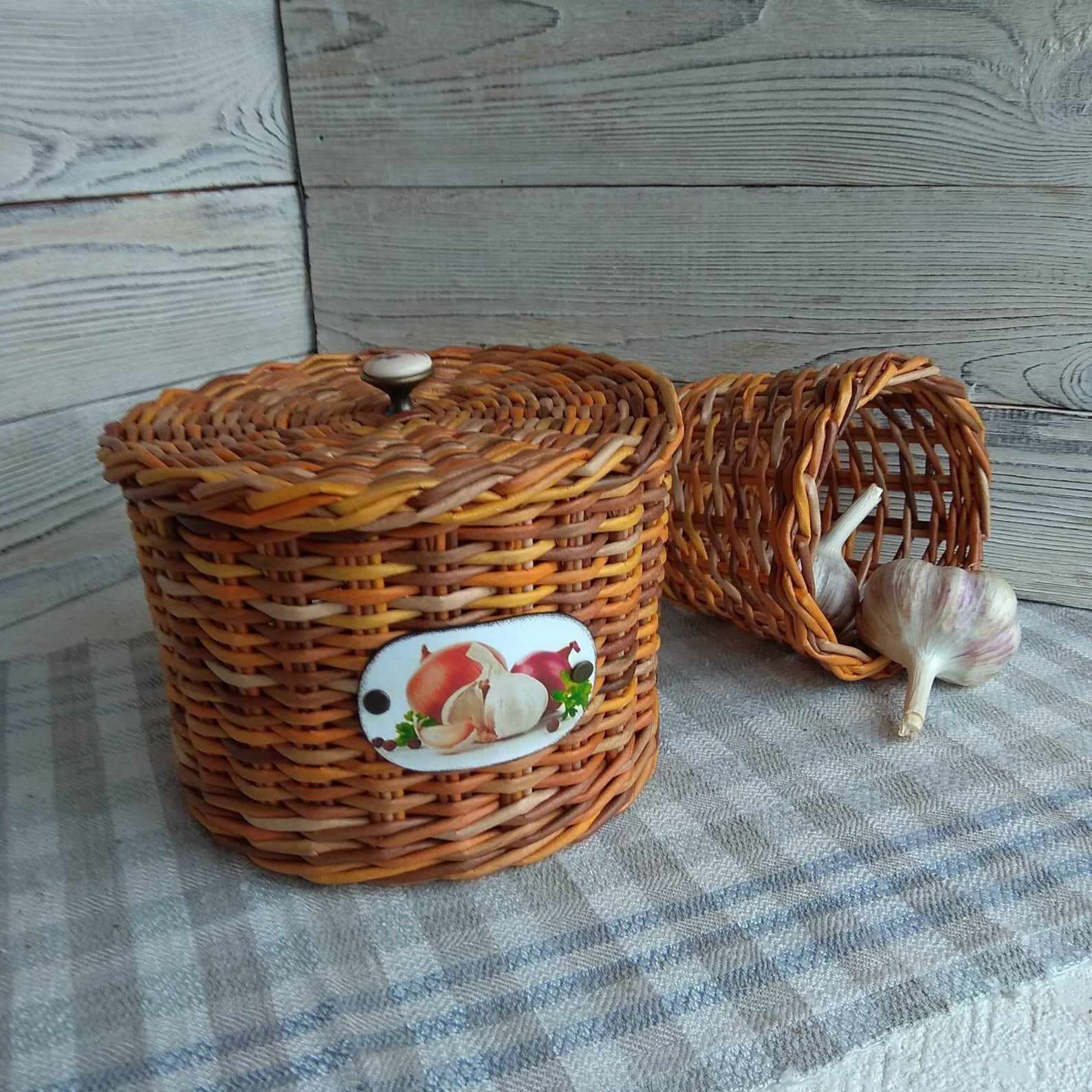 Potato and onion bin Vegetable Garlic keeper bin Storage jar Etsy