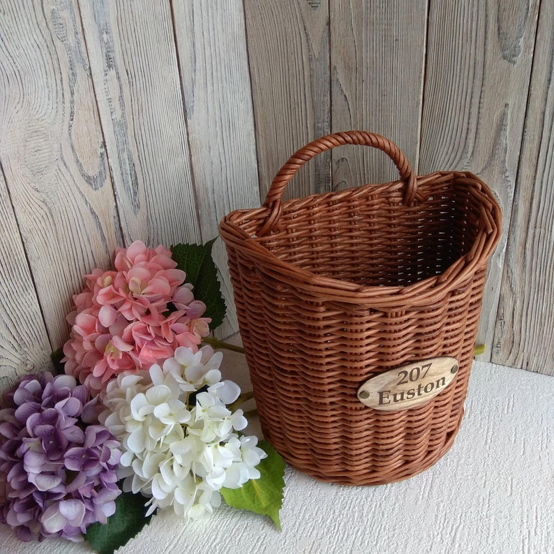 Door basket Front door wreaths Rustic wicker hanging wall mail Etsy