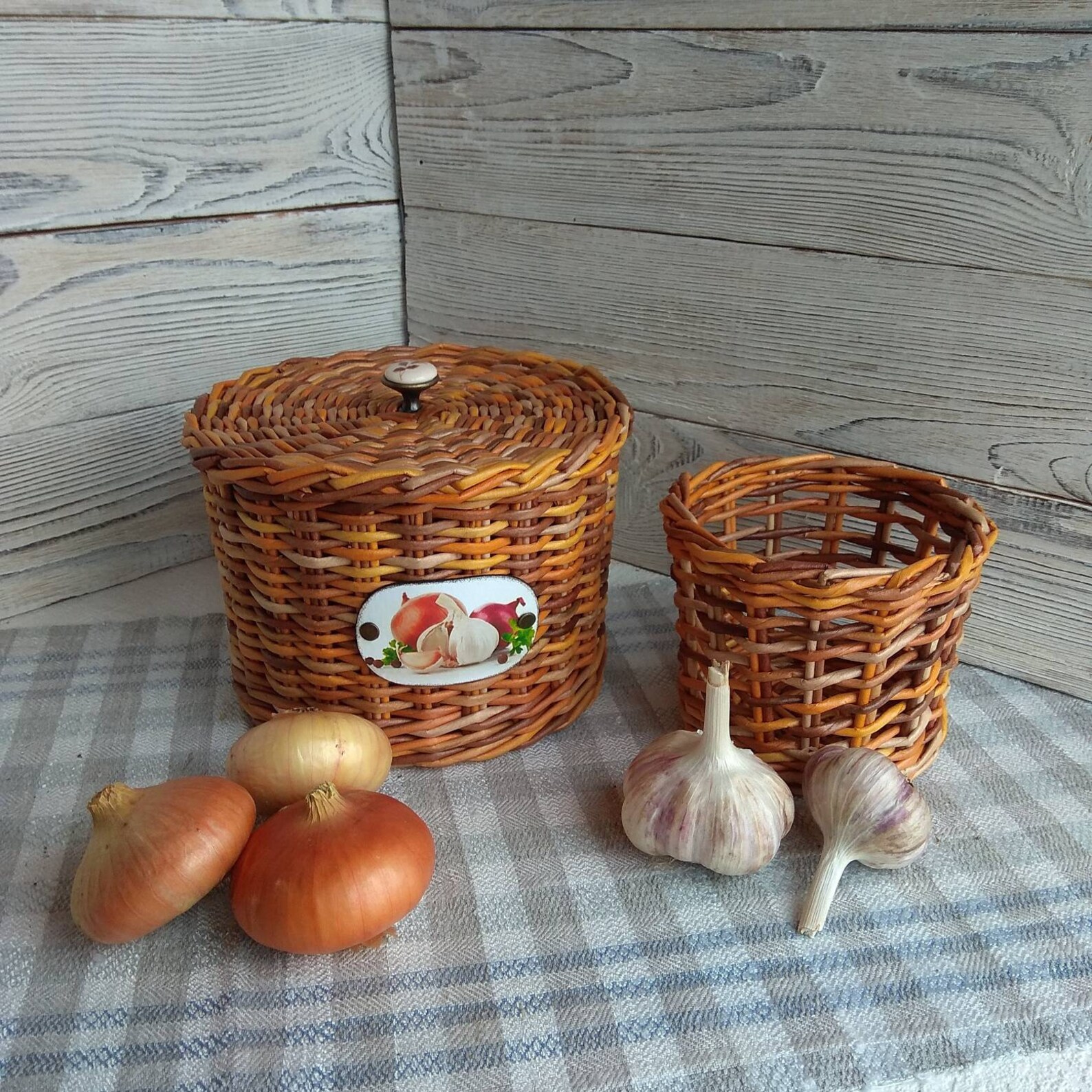 Potato and onion bin Vegetable Garlic keeper bin Storage jar Etsy
