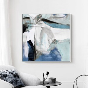 Blue Abstract Art Blue And Black Square Wall Art Etsy