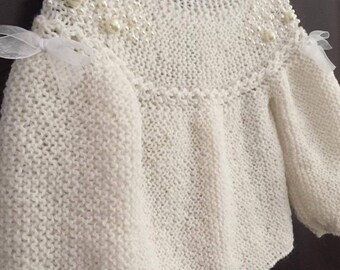 White girl sweater with pearls, Baby clothes, White, Pearls,