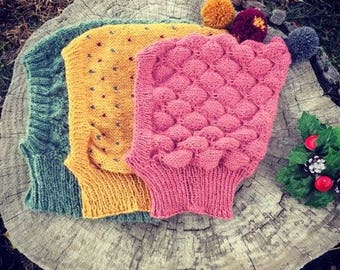 Baby Alpaca Hat, Woven, Warm, Green, Yellow, Pink, Unisex, Dot