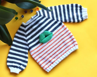 Baby Sweaters Striped Jumper Merino Wool Sweater For Girls Boys Handmade Knitted Blouse Unisex Lips