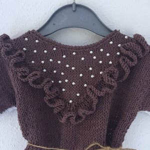 Girl, Cotton Blouse, Girl Blouse, Brown, Perlites, Baby Clothes, Brown, Pearls image 1