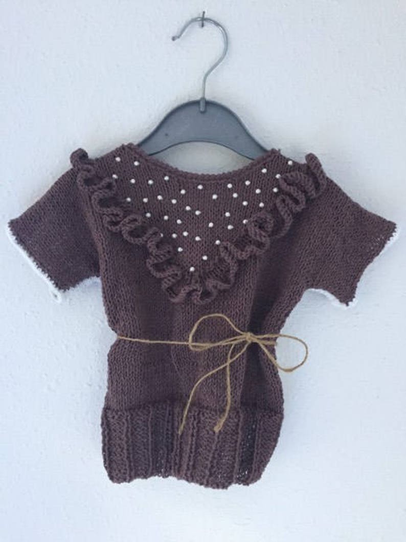 Girl, Cotton Blouse, Girl Blouse, Brown, Perlites, Baby Clothes, Brown, Pearls image 2