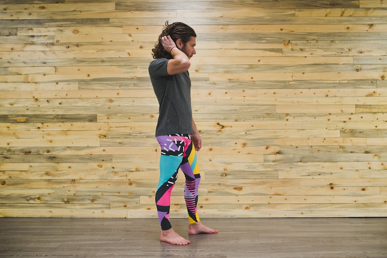 Collants rétro unisexes géométriques néon pour l'escalade yoga fitness course à pied cyclisme danse ultime frisbee et pilates image 5