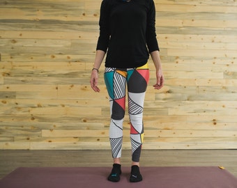 Triangle pattern unisex leggings for climbing yoga fitness cycling running dancing ultimate frisbee and pilates