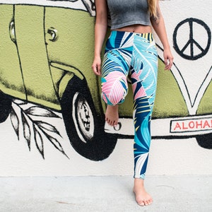 Monstera delight tropical aloha unisex tights for climbing yoga fitness running cycling dancing ultimate frisbee and pilates