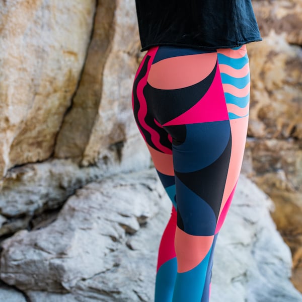 Magenta tides - athleisure unisex leggings for climbing peloton biking yoga fitness running dancing ultimate frisbee and pilates