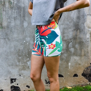 Floral Hawaiian aloha SHORTS for climbing yoga fitness running cycling dancing ultimate frisbee and pilates